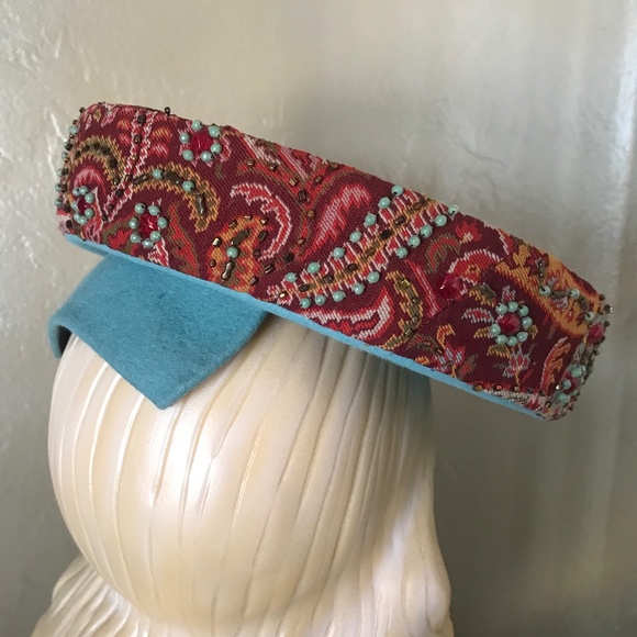 EXQUISITE DESIGNER 1940s\' MULTI-COLOR FABRIC & FELT HAT main image 7
